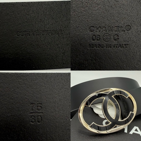 Authentic Chanel CC Logo Oval black calf leather belt - Picture 14 of 16